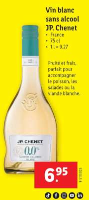 Vin blanc sans alcool JP. Chenet