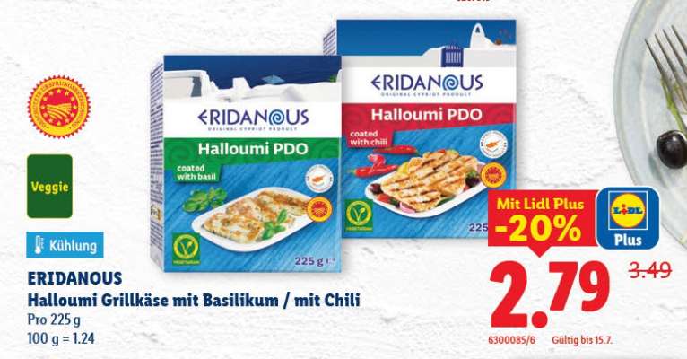 ERIDANOUS Halloumi Grillkäse mit Basilikum / mit Chili