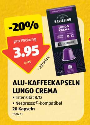 ALU-KAFFEEKAPSELN LUNGO CREMA