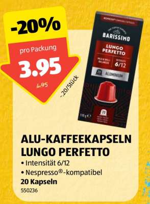ALU-KAFFEEKAPSELN LUNGO PERFETTO