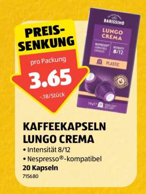 KAFFEEKAPSELN LUNGO CREMA