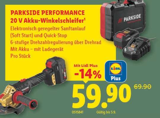 PARKSIDE PERFORMANCE 20 V Akku-Winkelschleifer