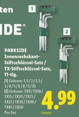 PARKSIDE Innensechskant-Stiftschlüssel-Satz / TX-Stiftschlüssel-Satz, 11-tlg.