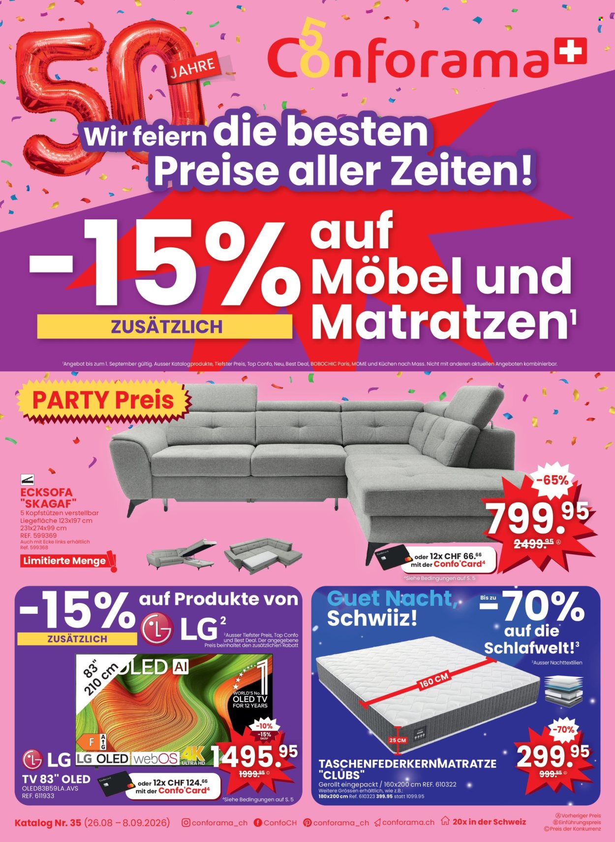 Prospekte Conforama - 26.8.2026 - 8.9.2026. Seite 1. Seite 1
