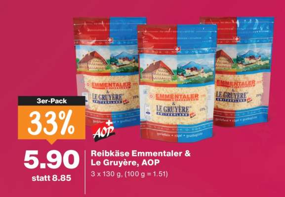 Reibkäse Emmentaler & Le Gruyère, AOP