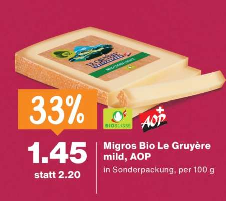 Migros Bio Le Gruyère mild, AOP