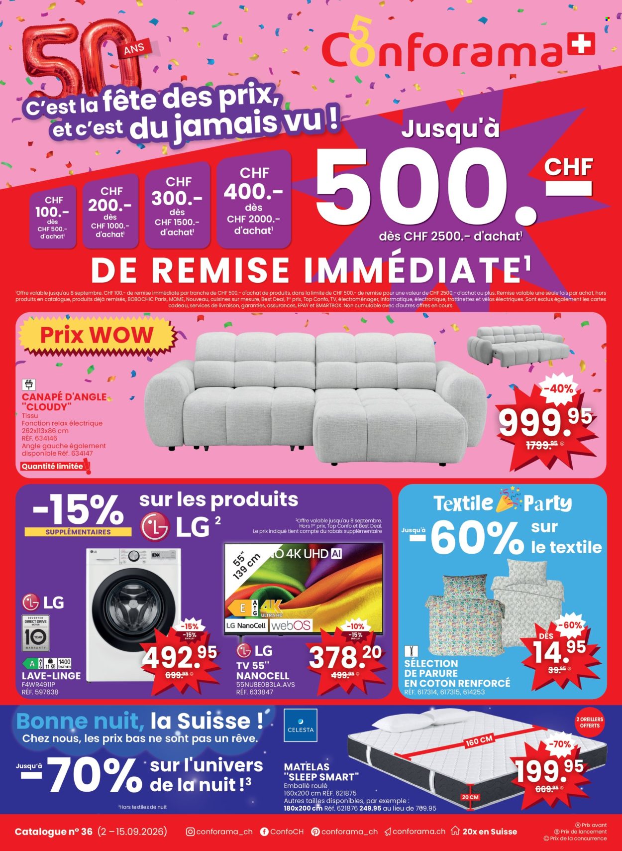 Prospekte Conforama - 2.9.2026 - 15.9.2026. Seite 1. Seite 1