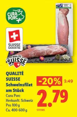 QUALITÉ SUISSE Schweinsfilet am Stück