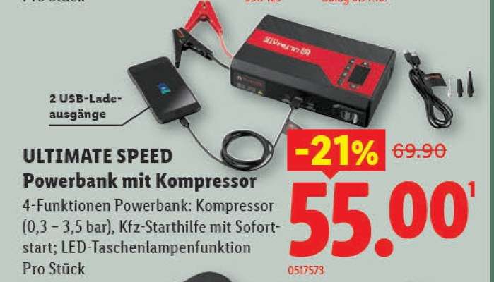 ULTIMATE SPEED Powerbank mit Kompressor