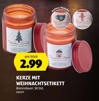 KERZE MIT WEIHNACHTSETIKETT