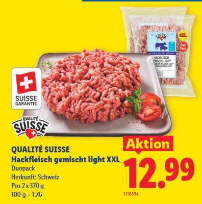 QUALITÉ SUISSE Hackfleisch gemischt light XXL