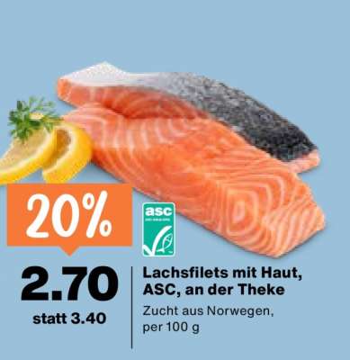 Lachsfilets mit Haut, ASC, an der Theke