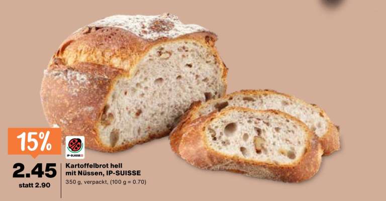 Kartoffelbrot hell mit Nüssen, IP-SUISSE