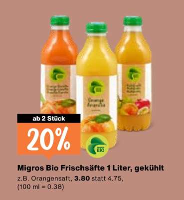 Migros Bio Frischsäfte 1 Liter, gekühlt