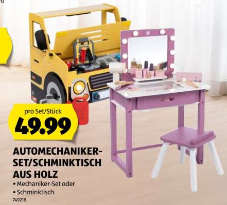 AUTOMECHANIKER-SET/SCHMINKTISCH AUS HOLZ